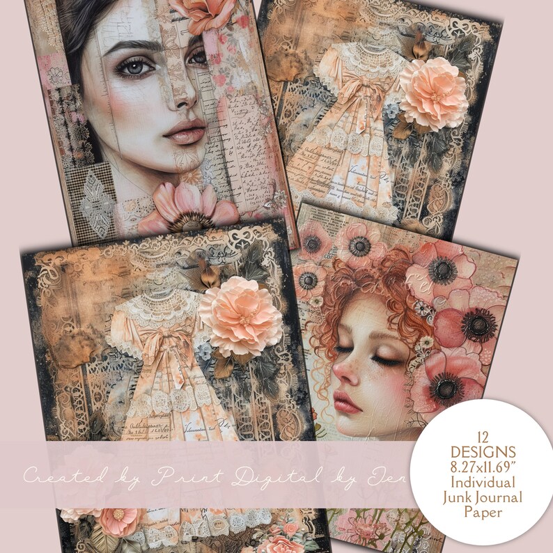 Shabby Chic Girl Junk Journal Paper: Floral Printable (digital Download ...