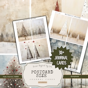 Excêntrico inverno lixo diário tamanho cartão postal cartões de diário, colagem de imagens de natal cartões imprimíveis atc, papéis digitais decoupage de natal