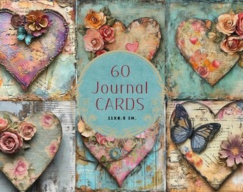 Shabby Chic Heart Junk Journal Cards: Valentine Ephemera (Digital Download)