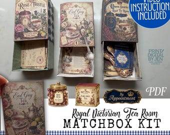 Victorian Tea Room Matchbox Kit – Cozy Ephemera Printable (PDF)