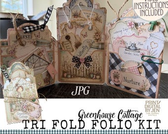 Greenhouse Folio Kit - Cottage Junk Journal Tri Fold Folio Printable Botanical Ephemera