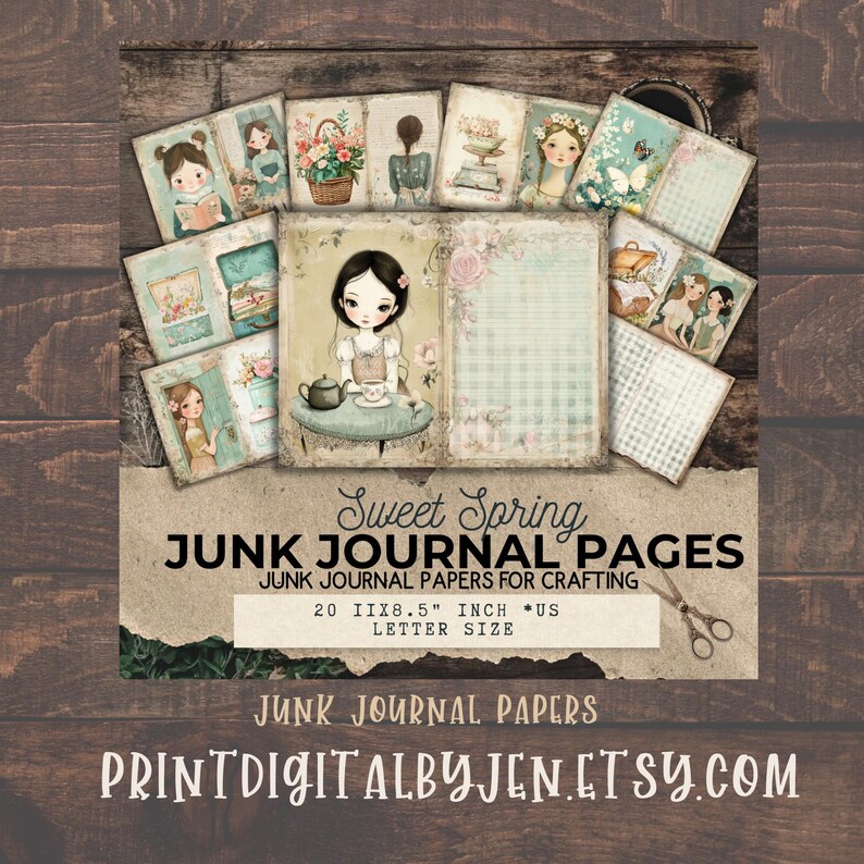 Easter Garden Junk Journal Folio Kit, Vintage Bunny Floral Ephemera (30 ...