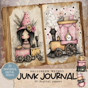 Pink Halloween Junk Journal Kit, Bootanical Journal, Pumpkin Ephemera, Fall Ephemera, Halloween Ephemera,Cute Halloween Junk Journal, grunge