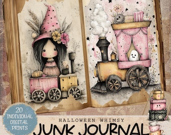 Rosa Halloween Junk Journal Kit: Bootanische Kürbis Ephemera (Digitaler Download)