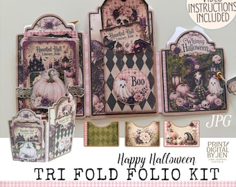 Happy Halloween Tri Fold Folio Kit, Junk Journal Printable Craft Pages (Video Instructions)