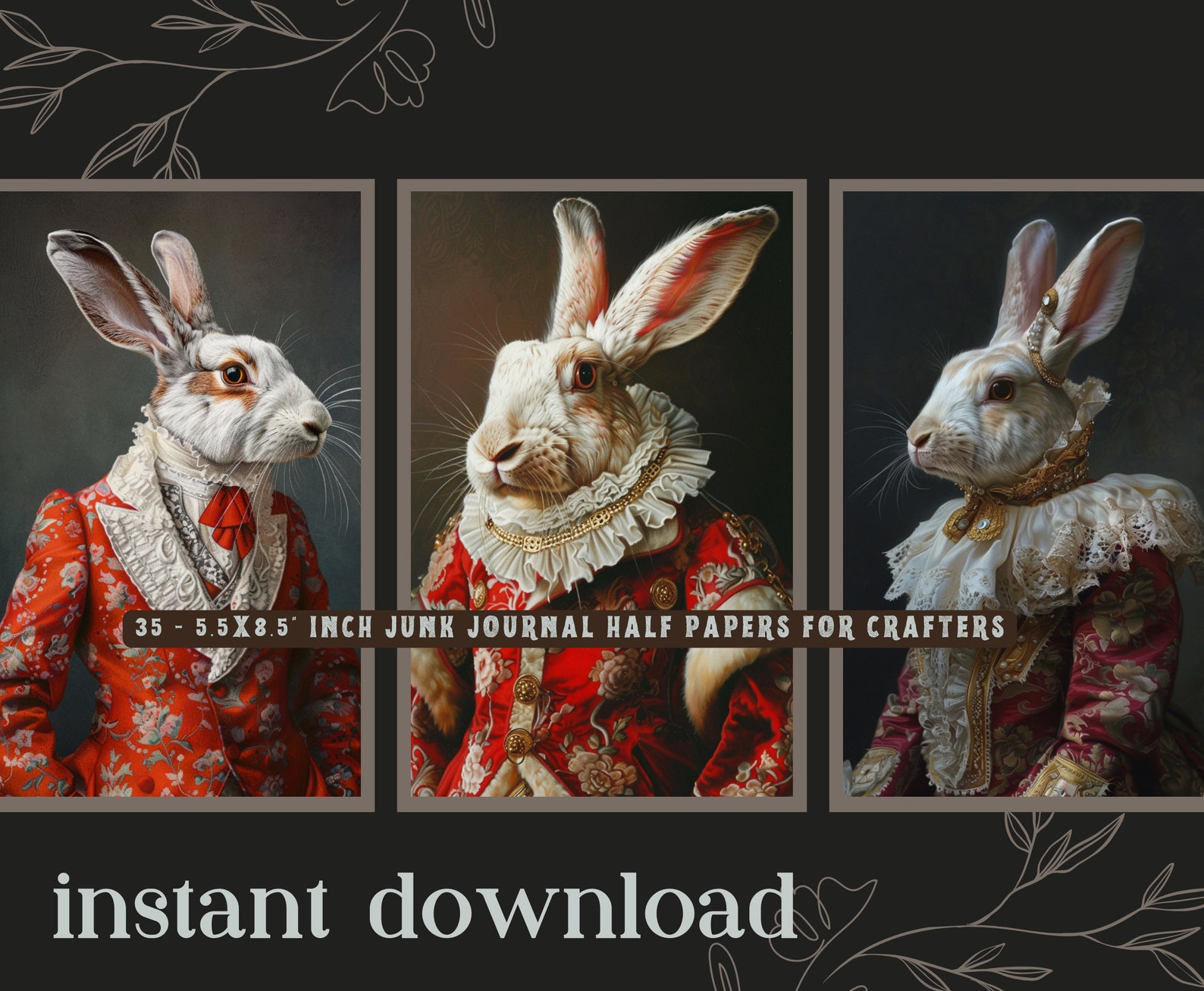 Victorian Rabbit Junk Journal Papers: Costume Bunnies, Scrapbook ...