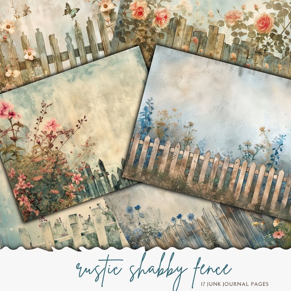 Rustic Wood Fence Junk Journal Pages, Vintage Floral Scrapbooking Page, Journal Pages, Printable Paper, Collage Sheet, Digital Download