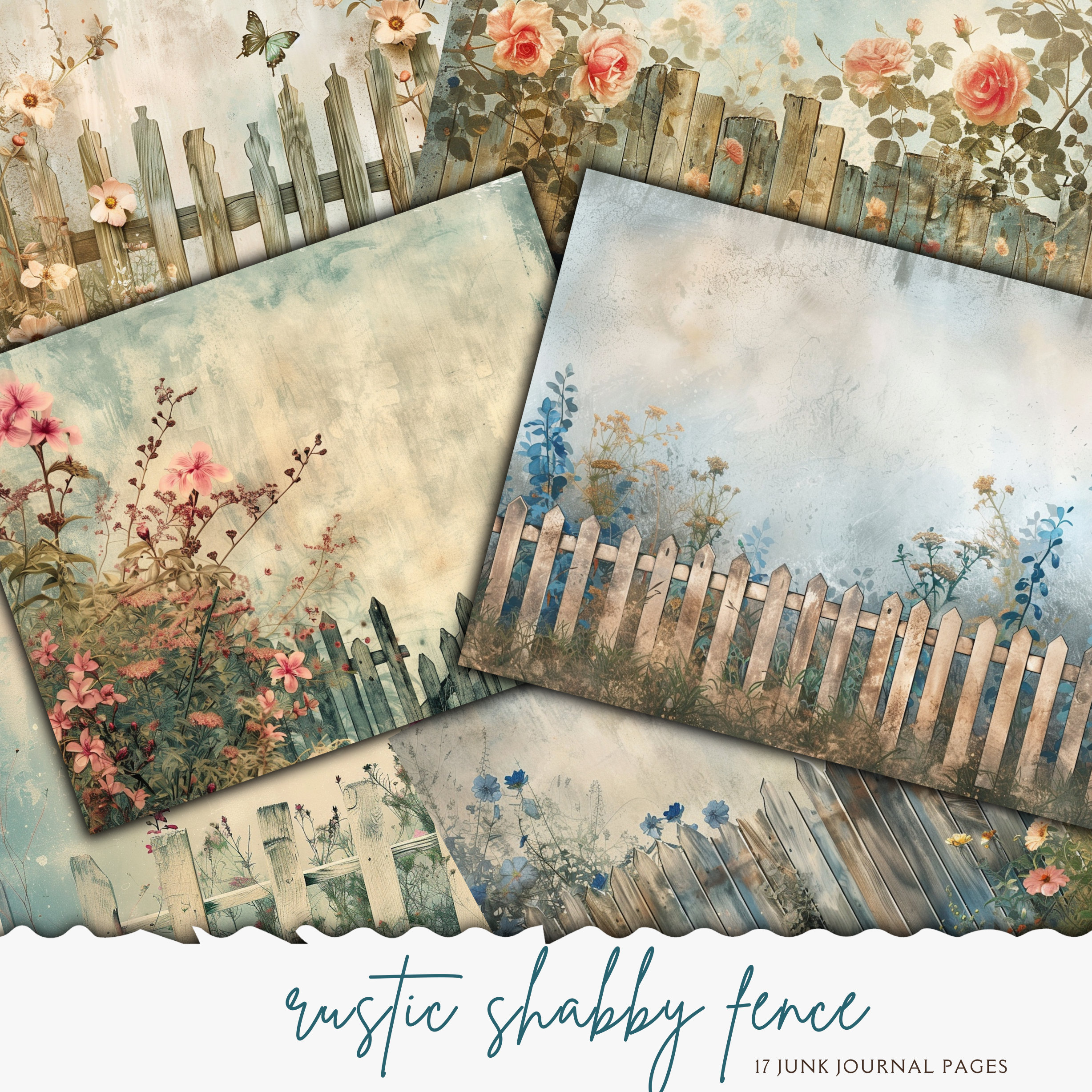 Rustic Floral Fence Junk Journal Pages: Vintage Scrapbook Paper ...