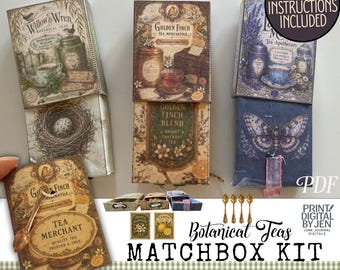 Botanical Tea Matchbox Kit: Vintage Junk Journal Printable Craft Set (PDF)