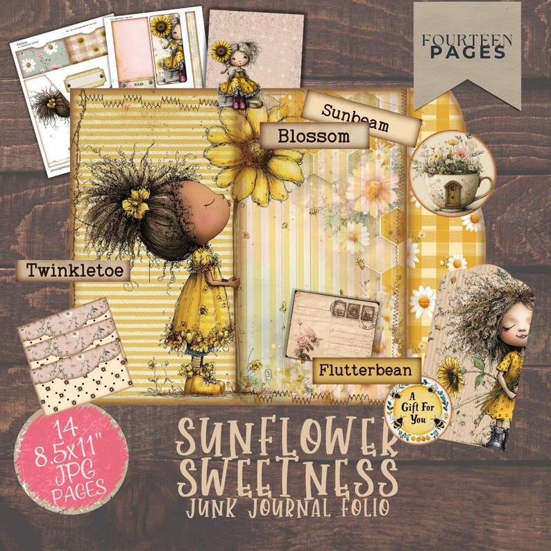Sunflower Girl Junk Journal Digital Folio Kit Printable Ephemera - Etsy