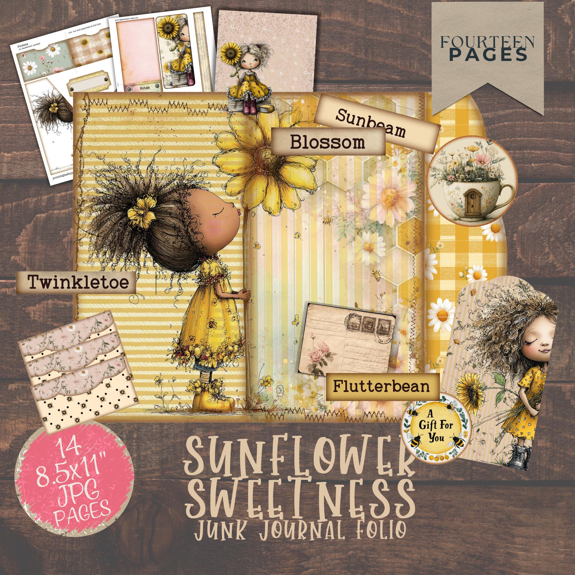 Sunflower Girl Junk Journal Digital Folio Kit Printable Ephemera - Etsy