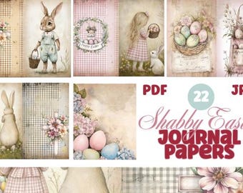 Papier do dziennika „Easter Junk”: Króliczek Shabby Chic, Kwiatowy (Pobranie cyfrowe)