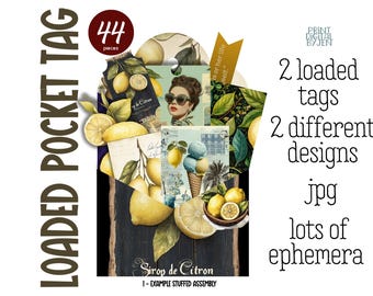 Summer Lemon Junk Journal Tag Kit: Vintage Printable Ephemera (Digital Download