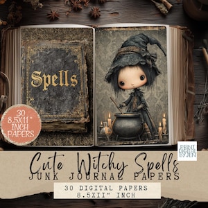 Victorian Halloween Junk Journal Kit, Spooky Witch Ephemera (Digital Download)