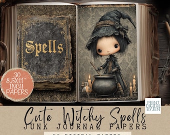 Victorian Halloween Junk Journal Kit, Spooky Witch Ephemera (Digital Download)