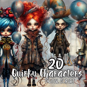 Meninas de personagens peculiares PNG transparente caprichoso Junk Journal Scrapbooking Cortes exigentes uso comercial clipart