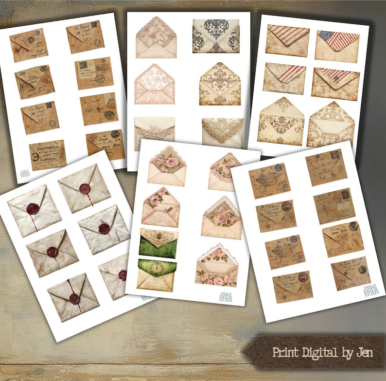 Vintage Ephemera Envelopes PNG Clipart, Digital Download Junk Journal