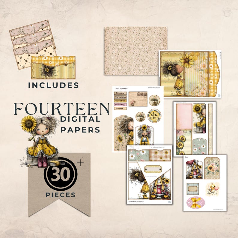 Sunflower Girl Junk Journal Digital Folio Kit Printable Ephemera - Etsy