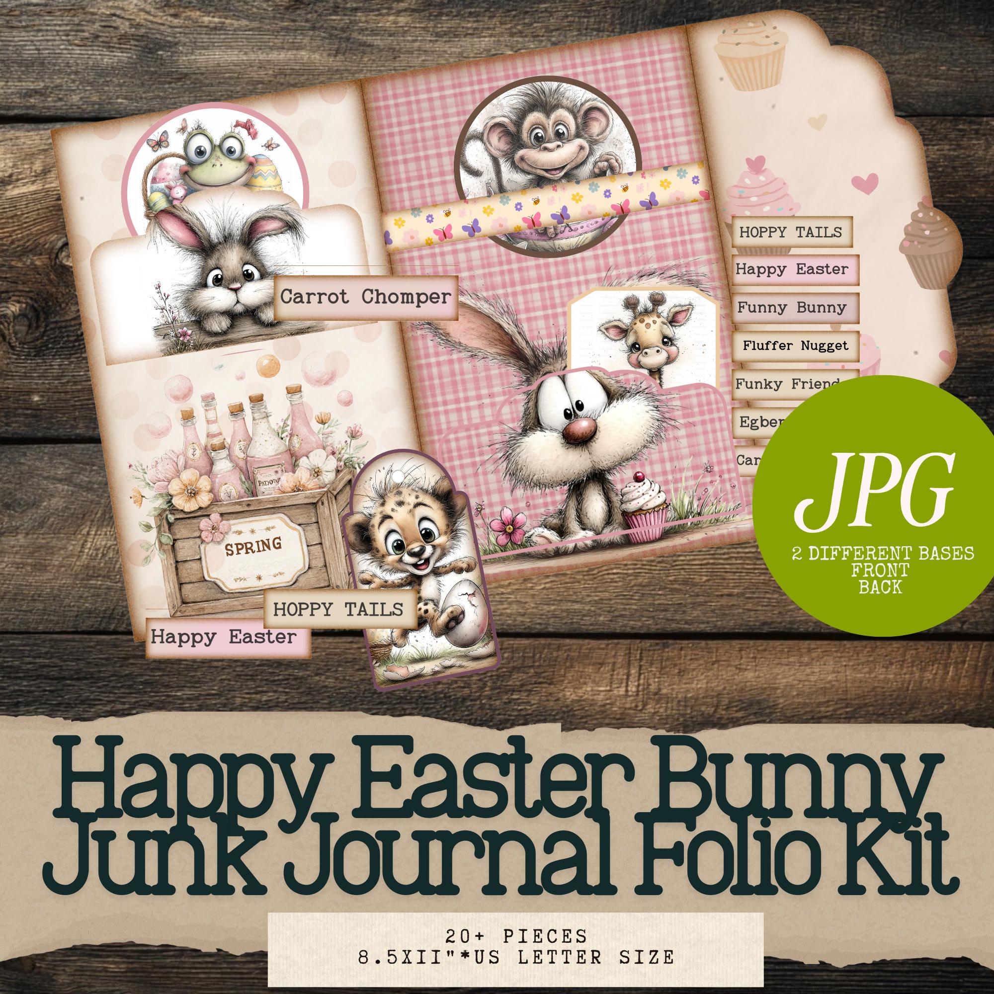 Happy Easter Bunny Junk Journal Folio Kit, Spring Ephemera Digital ...