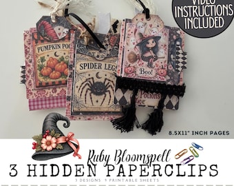 Ruby Bloomspell Hidden Paperclips, Witch Ephemera, Halloween Junk Journal (Digital Download)
