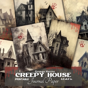 Creepy Gothic Spooky House Journal Half Papers, Black & White Photo, Junk Journaling Ephemera, Junk Journal Photos Digital Antique Portraits