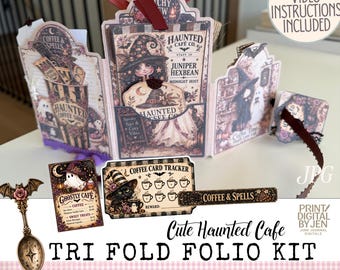 Haunted Cafe Tri Fold Folio Kit, Halloween Junk Journal Printable (Digital Download)
