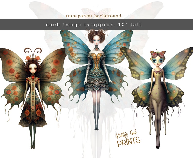 Butterfly Fairy Girl Clipart Bundle: Watercolor Fantasy PNG (digital ...