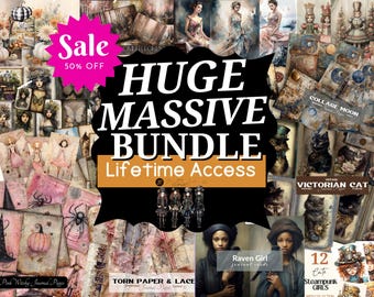 ENTIRE SHOP Bundle Junk Journal and Scrapbooking, Ephemera, Digital Papers, Tags, Commercial Use, Future Updates, png & jpg digital download
