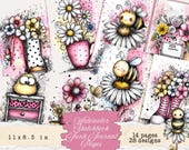 Whimsical Pink Watercolor Junk Journal Pages: Printable Ephemera (Digital Download, 14 11x8.5" JPGs)