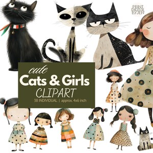 Clipart di gatto stravagante, gatto eccentrico, clipart di ragazza stravagante, gatti di diario spazzatura, illustrazioni di gatti, uso commerciale, gatti divertenti, artigianato digitale