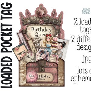 Geladenes Tasche Tag Kit, Grunge Junk Journal Kit, Schäbiges, Geladenes Tasche Tag, Digitale Ephemera, Vintage, Geburtstag Journal, Verzierungen