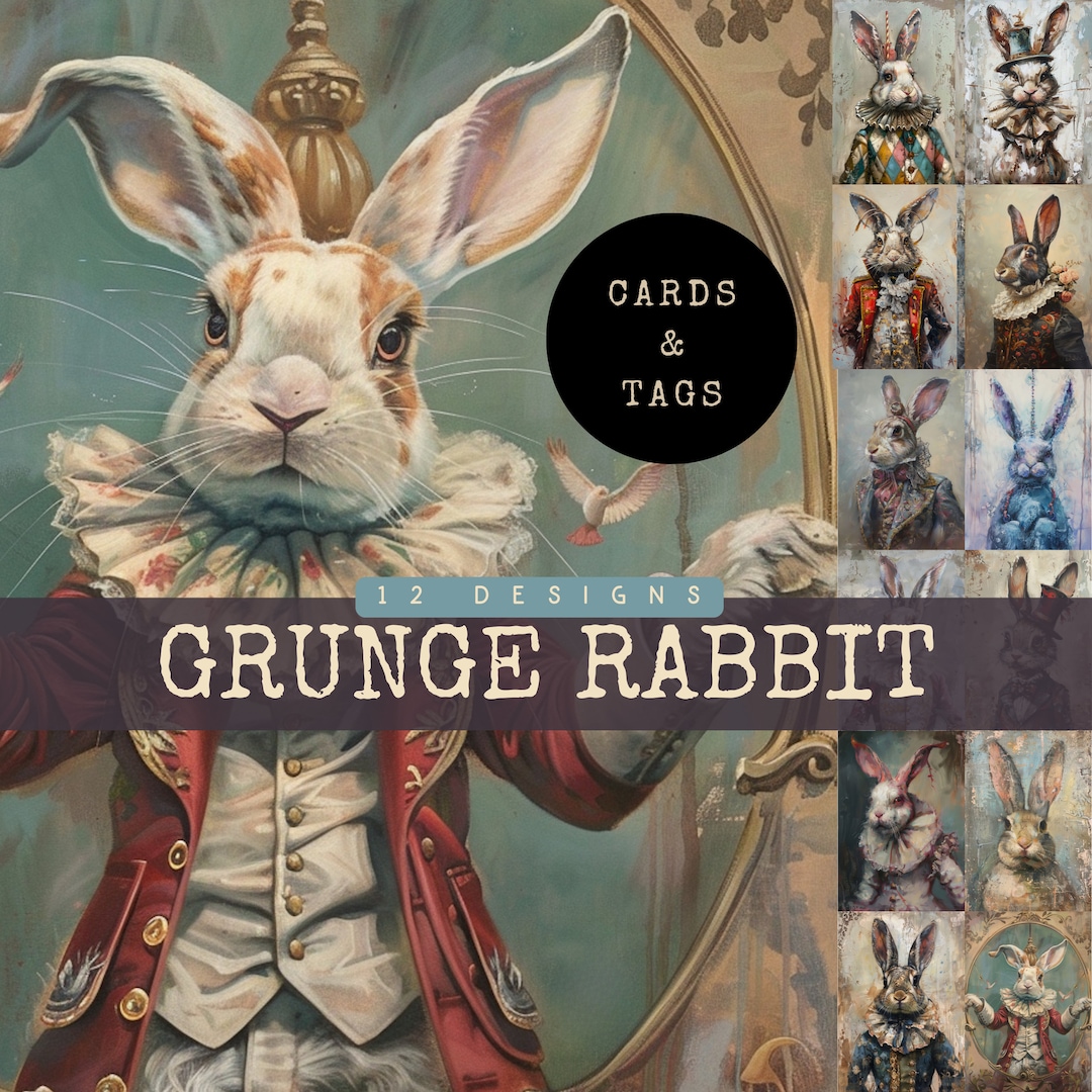Grunge Rabbit Ephemera: Watercolor Junk Journal Pages (digital Download ...
