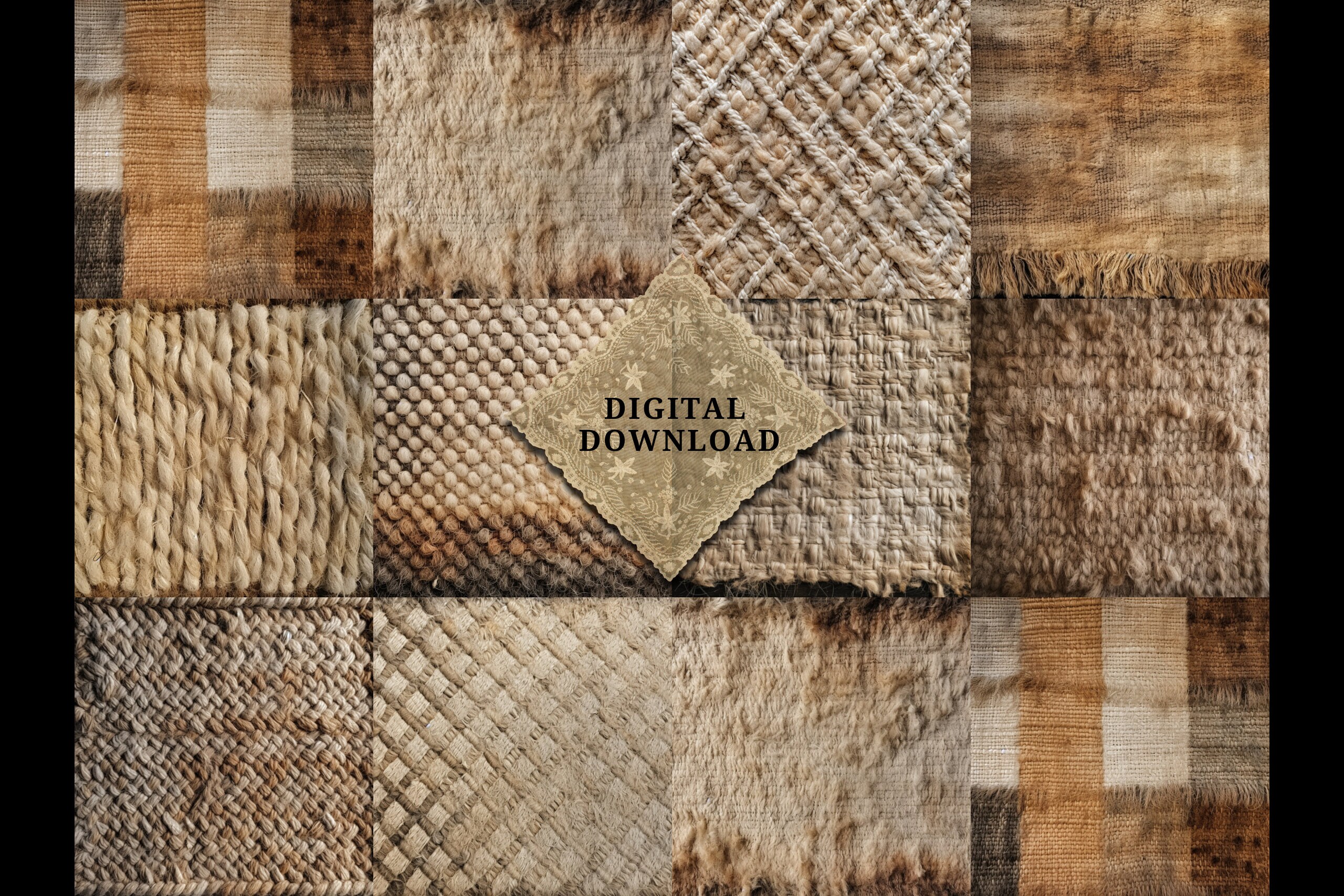 Sheep Wool Rug Pattern Journal Paper, Collage Sheets, Digital Scrapbook ...