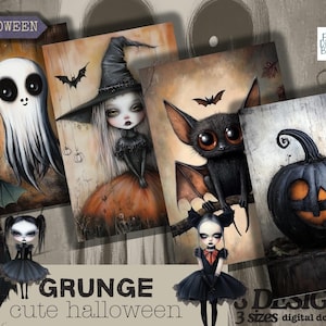 Étiquettes de journal indésirable Halloween grunge fantaisiste, papiers effrayants de journal indésirable, éphémères Halloween pour le scrapbooking et la fabrication de cartes, imprimable atc
