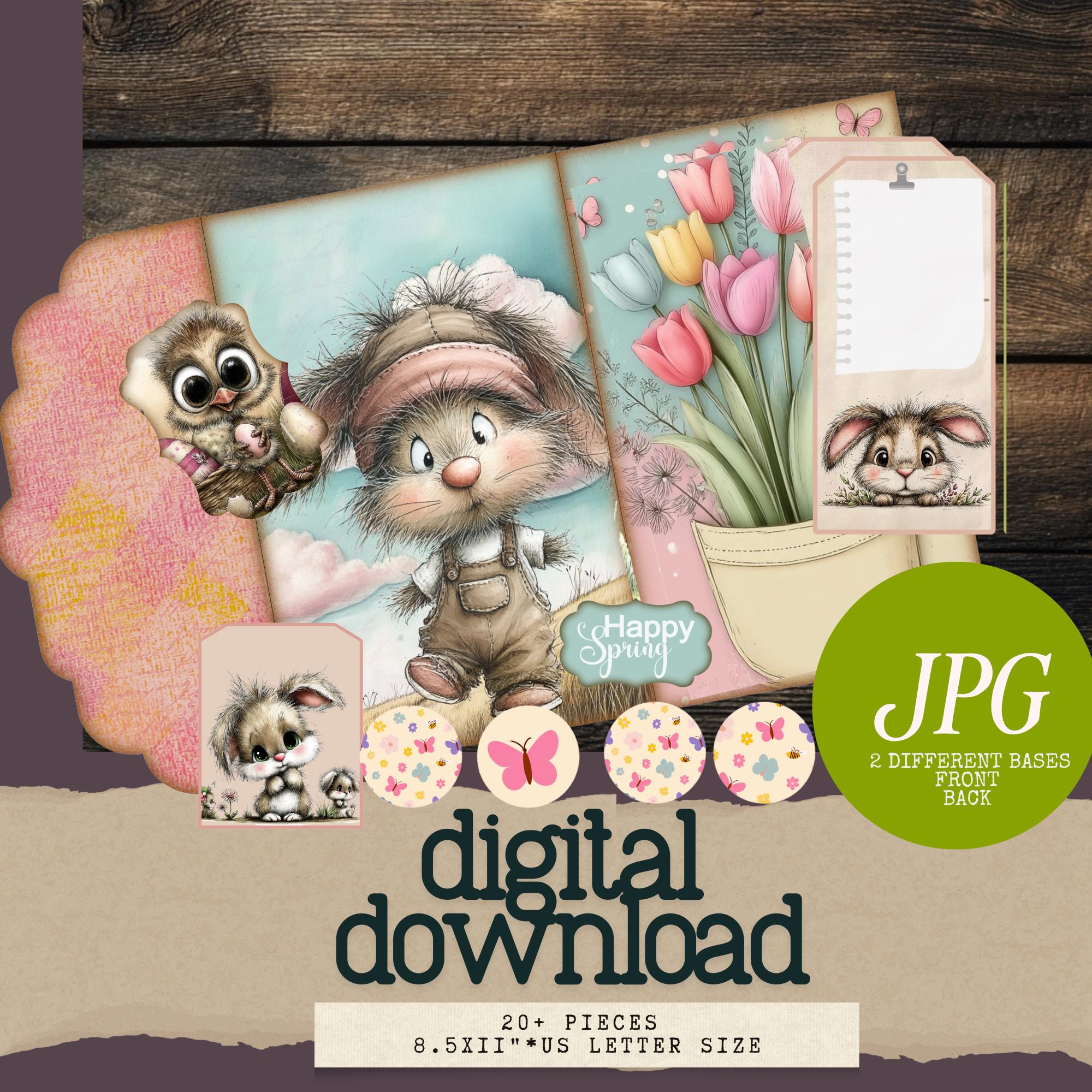 Happy Easter Bunny Junk Journal Folio Kit, Spring Ephemera Digital ...