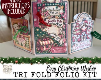Cozy Christmas Wishes Tri Fold Folio Kit, Holiday Junk Journal Printable (Digital Download)