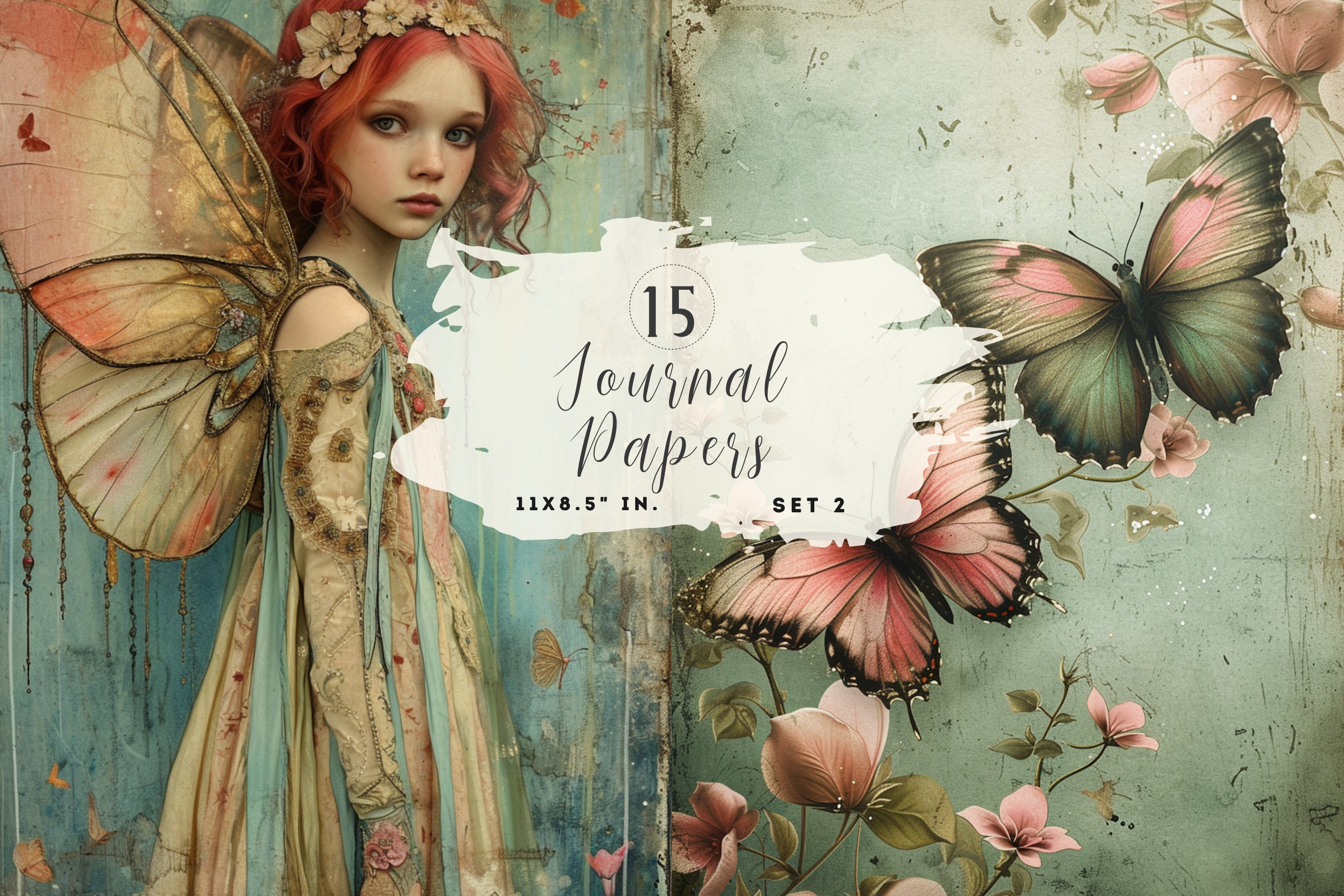 Fairy Junk Journal Pages: Spring Butterfly Collage (Digital Download)