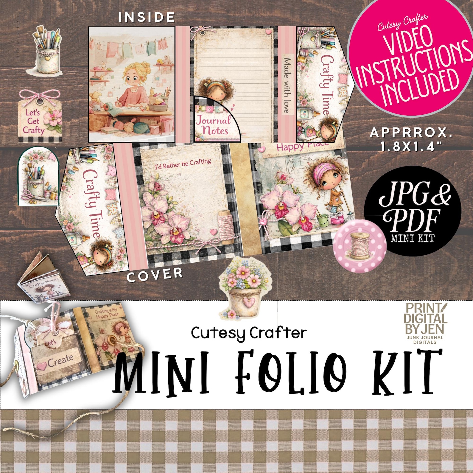 Cutesy Crafter Mini Junk Journal Folio Kit Includes Instructional Video ...