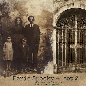 Creepy Halloween Journal Papers, Vintage Halloween Photos, Haunted Ephemera, Victorian Digital Printable Junk Journal, Antique Scrapbook