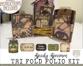 Spooky Specimen Tri Fold Folio Kit, Halloween Junk Journal Printable, JPG Digital Download