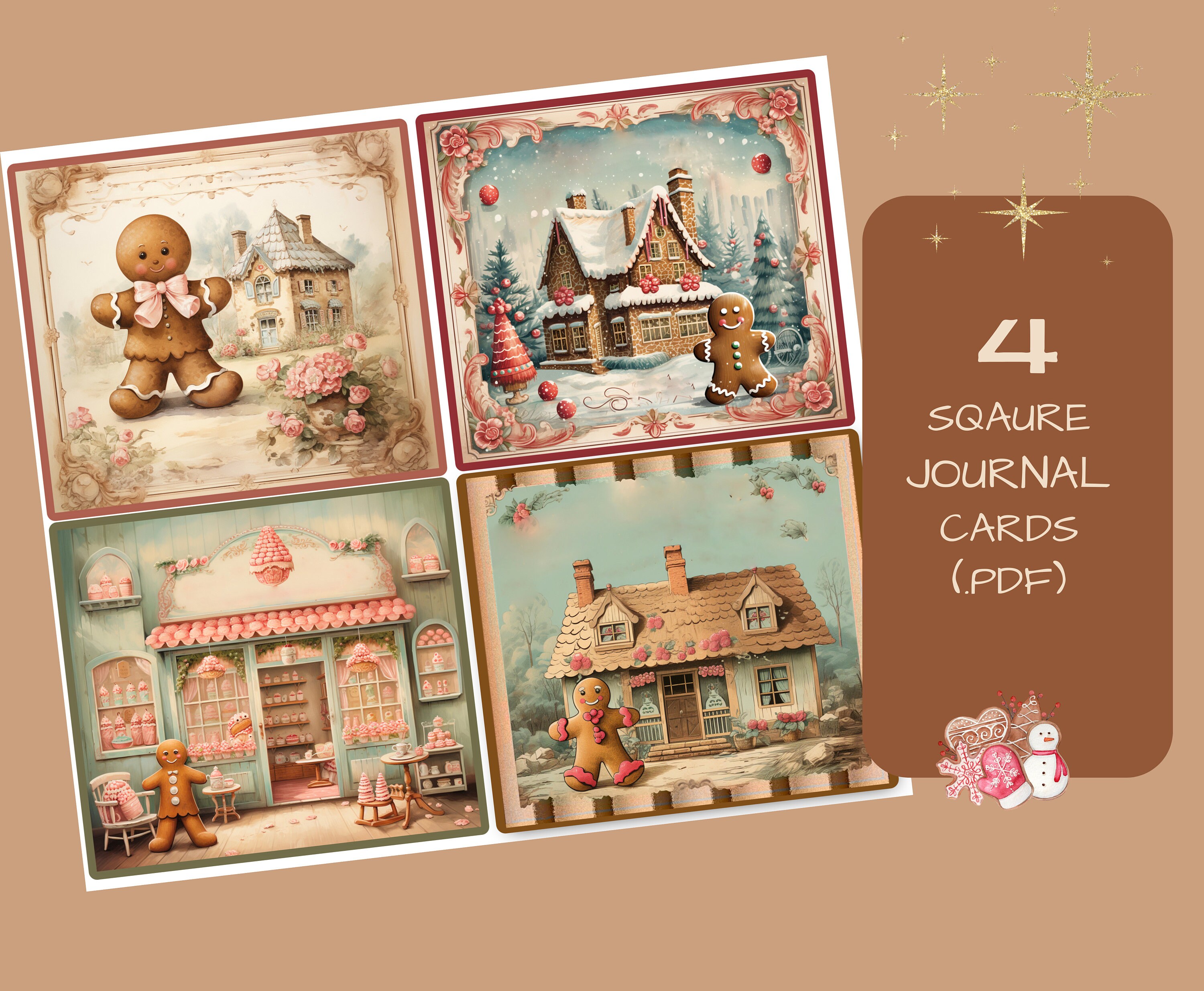 Gingerbread House Journal Pages: Pastel Shabby Chic Ephemera