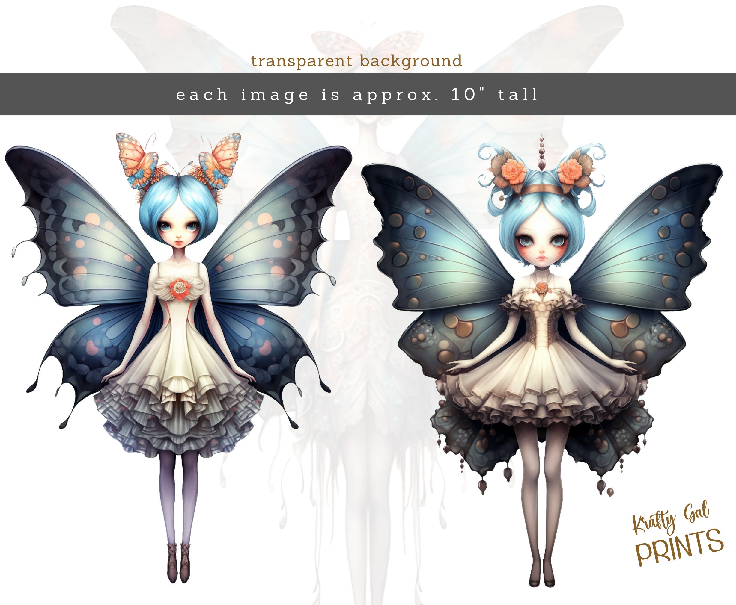 Butterfly Fairy Girl Clipart Bundle: Watercolor Fantasy PNG (digital ...
