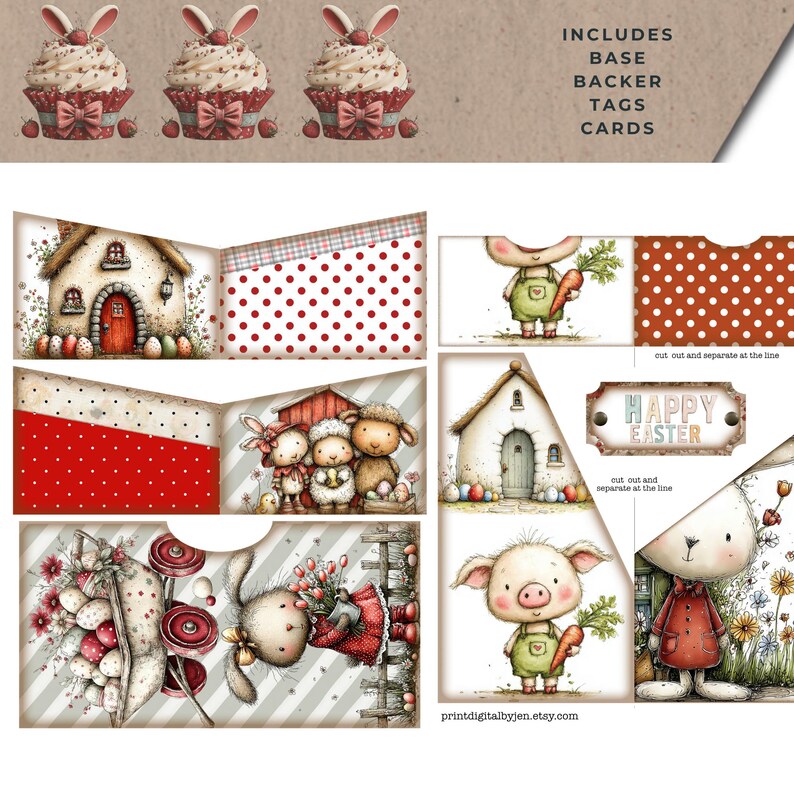 Bunny Junk Journal Easter Folio Kit Digital Ephemera Pockets Tags 8 ...