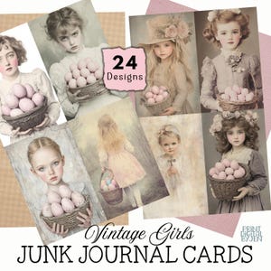 Journal indésirable, éphémères, cartes postales imprimables, paquet, petit, enfants, fille, enfant, enfant, vintage, neuf, Pâques, kit numérique, téléchargement, journal