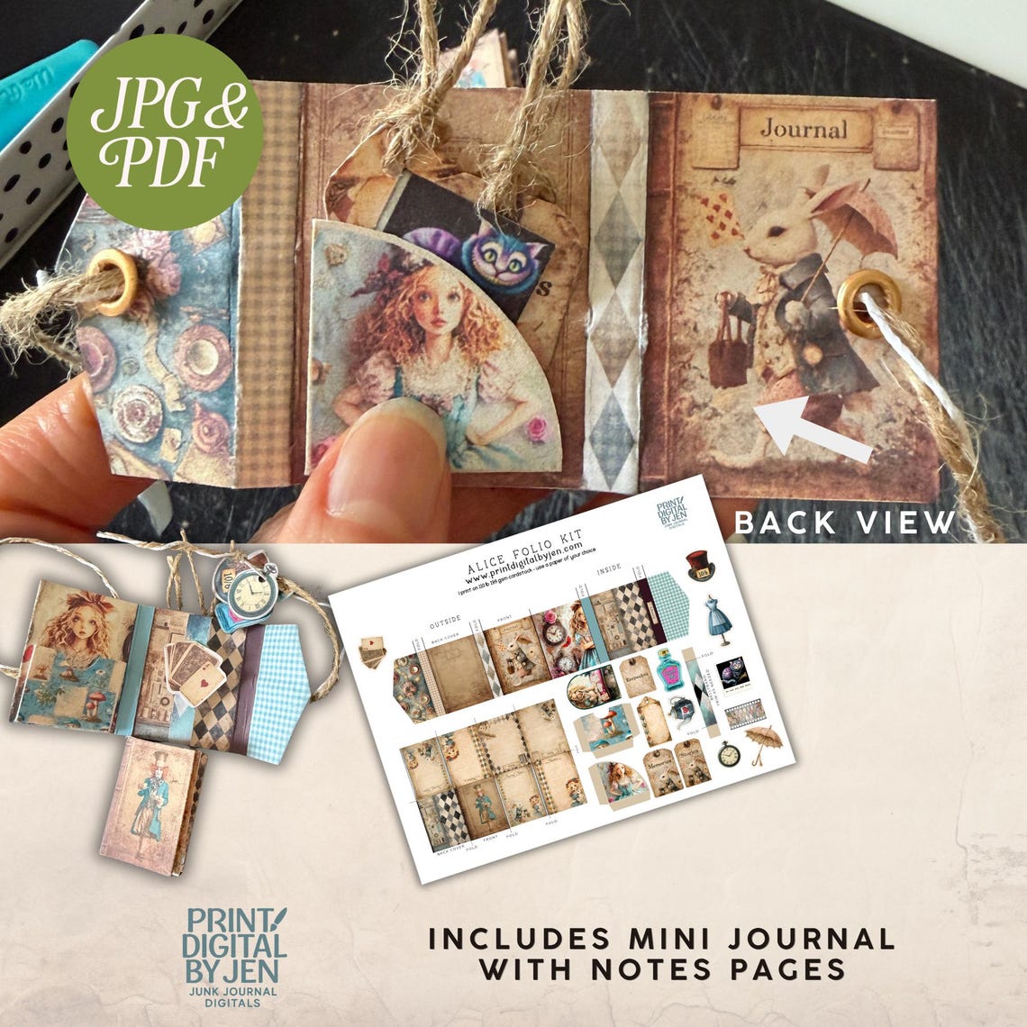Alice Mini Folio Kit - AIW Junk Journal Kit JPG & PDF With ...
