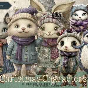 Niedlicher Winter Charakter PNG Clipart, Winter Digitale Elemente, Einzelthema Clip Art, wunderliches Weihnachtsclipart-Set, Rentier, Häschen