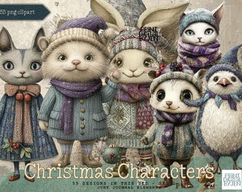Winter Animal Clipart: Christmas PNG Set (55 Elements)