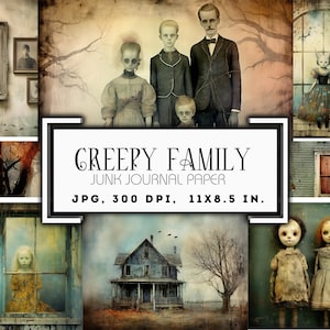Spooky Creepy Family Junk Journal Paper Bundle, Halloween afdrukbare pagina's, halloween papers, instant download, collage, digitaal plakboek