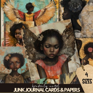 Whimsical Black Women Journaling Papers, ATC Cards, Printable Journaling Cards, INSTANT Download, Card Making, Angel Ephemera, Collage Sheet