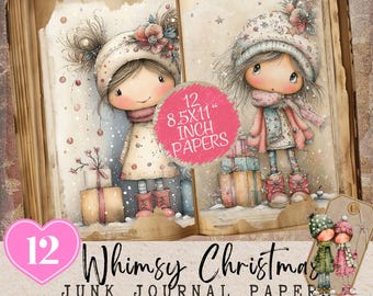 Whimsy Christmas Junk Journal Kit, Reindeer Friends Pages (Digital Download)